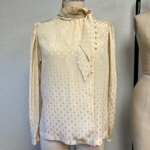 Vintage 80s Anne Klein Neck Tie Business Work Cream Button Up Dress Shirt 14